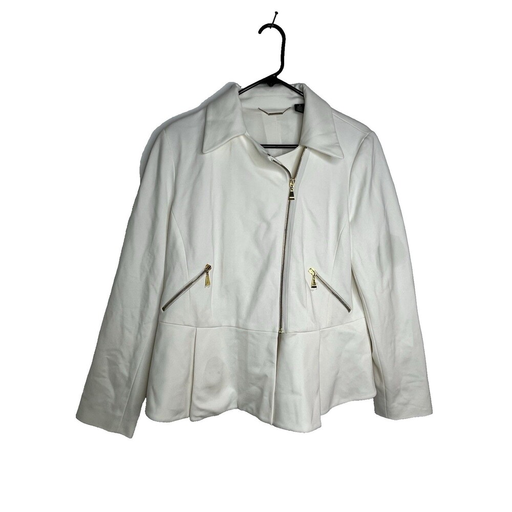 Chicos Black Label Peplum White NWOT Jacket Blazer sz 2 / L (15